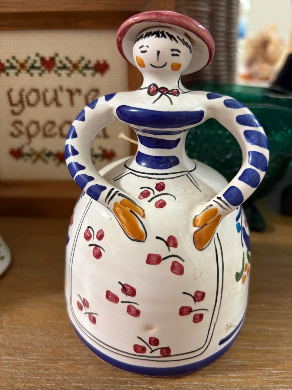 Vintage Talavera Mexican hand-painted Clay  Doll Bell